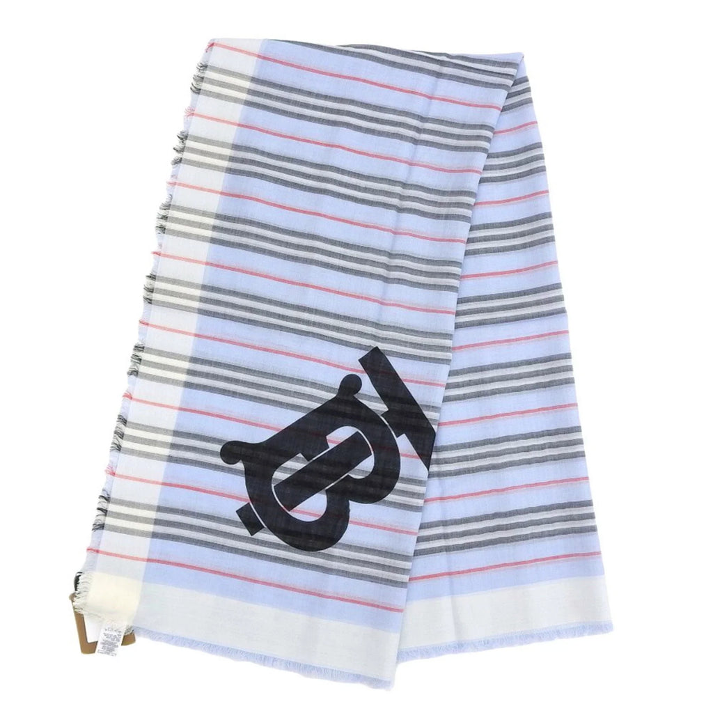 (Like blue wool New) light scarf border Pre-Owned BURBERRY silk 80173691 Burberry stripe