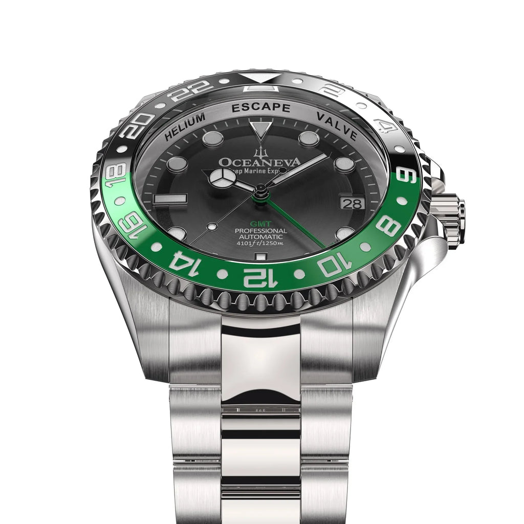 Japan Deep Bezel Triple Watches liquid Pro Resistance Movement Swimming Black 1250M Wrist Marine Oceaneva™ with Dive Green - Seal Screw Down - Case Men Watch Explorer Automatic - For Back Diver GMT
