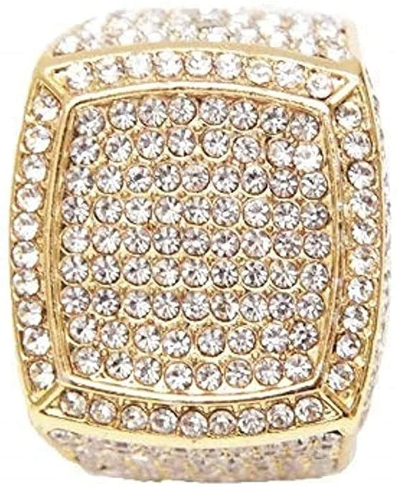 Cuban BR and - Bracelet Set(11,Gold Luxury Ring Out King #Blue) Bling-ed 3pc Set Iced L0504 Out Mens w/Bling-ed Round Watch