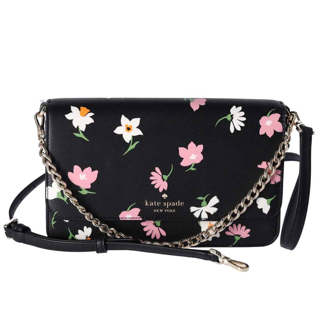 Black Spade Floral Convertible Flap KF441 Waltz Crossbody Kate Madison