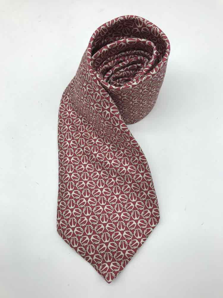 Printed Pre-Owned Hermes Tie Red Men's Silk
