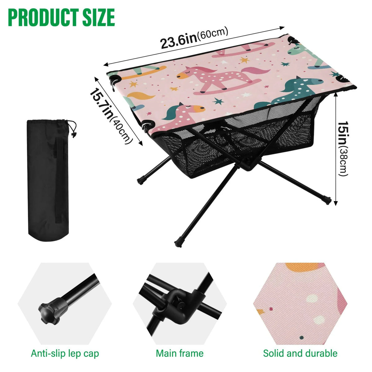 for Picnic Folding Horse Table Table Camping Fishing exterior Portable Cartoon Beach Compact BBQ Table Bag with Travel Stars and Storage