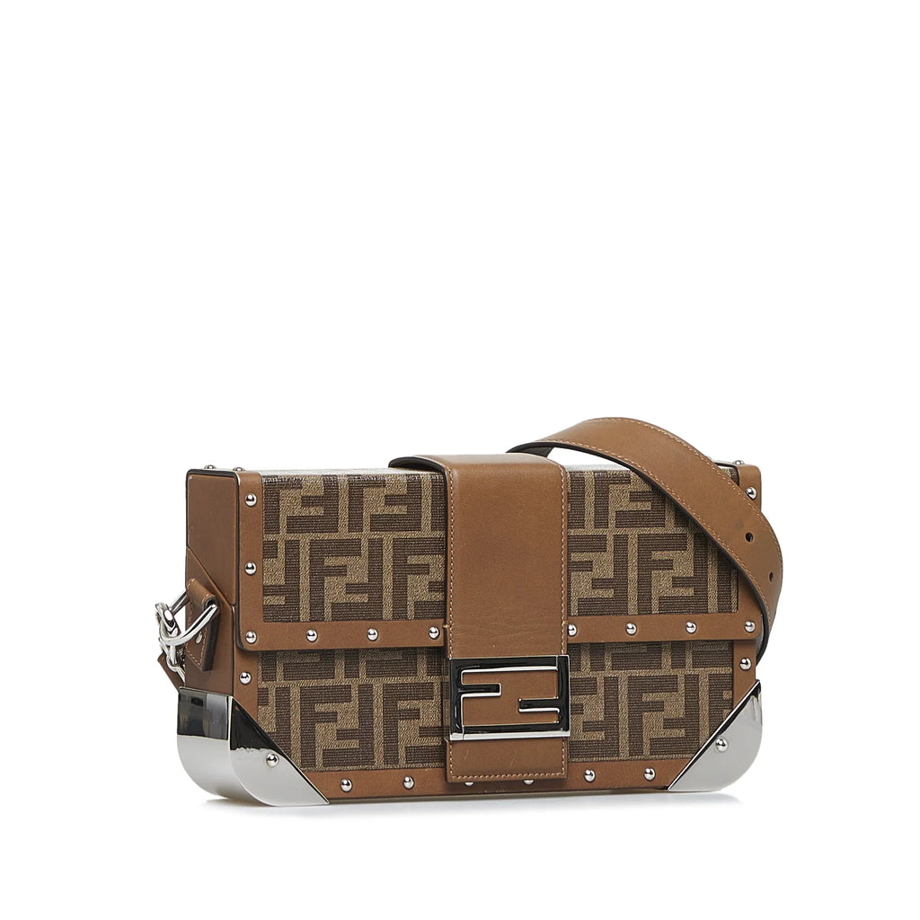 Fendi (Good) Coated Authenticated Zucca Bag Fabric Brown Pre-Owned Canvas Crossbody Unisex Baguette Trunk