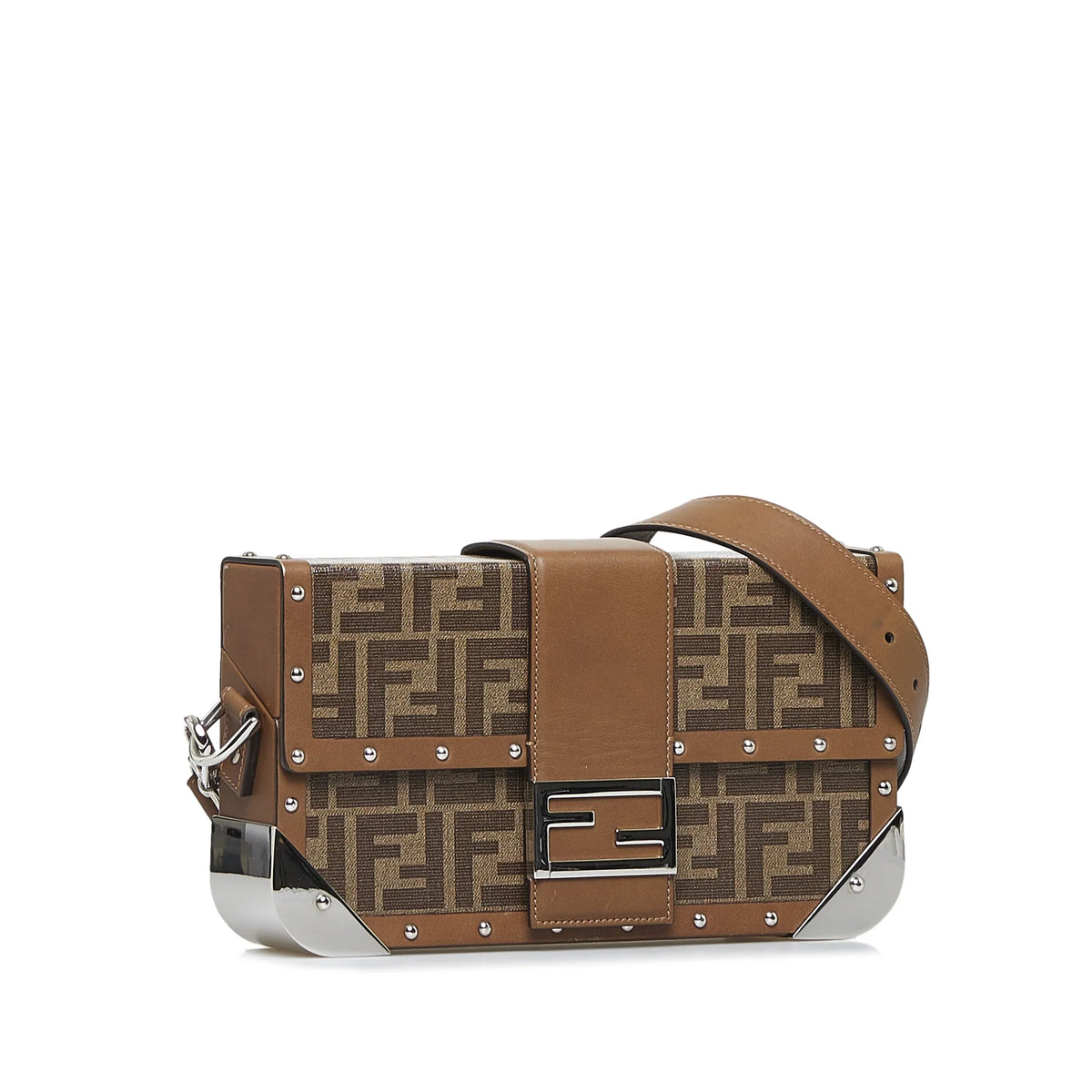 Fendi (Good) Coated Authenticated Zucca Bag Fabric Brown Pre-Owned Canvas Crossbody Unisex Baguette Trunk