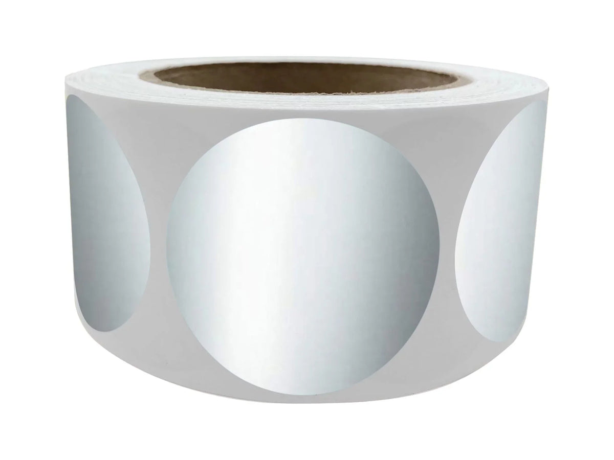 Metallic Green Stickers - (50mm) inch 2 600 Shiny Rolls Royal Pack Round Silver Label