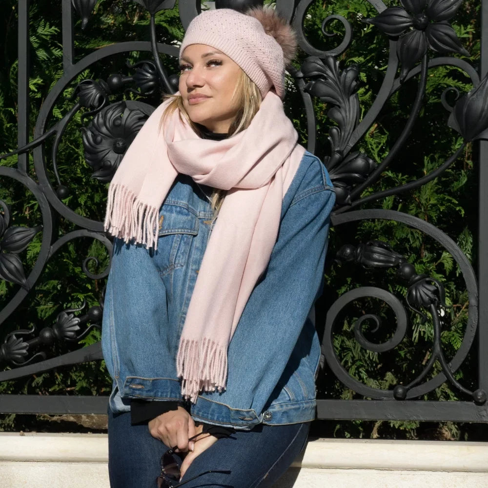 Warm Virgin with Pink Scarf Women Dreamy Tassels Soft Scarf 27.6x74.8-inch Wool for