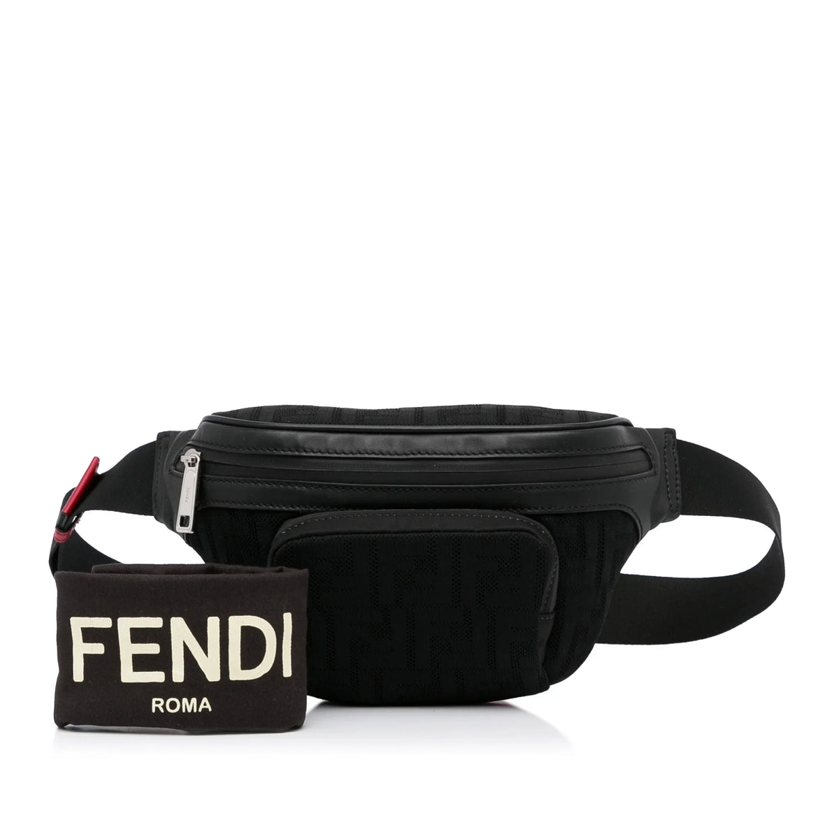 Black FF Belt Grace Pre-Owned Unisex Pocket Fabric Fendi Bag Authenticated Neoprene (Good) Vitello Knit Perforated