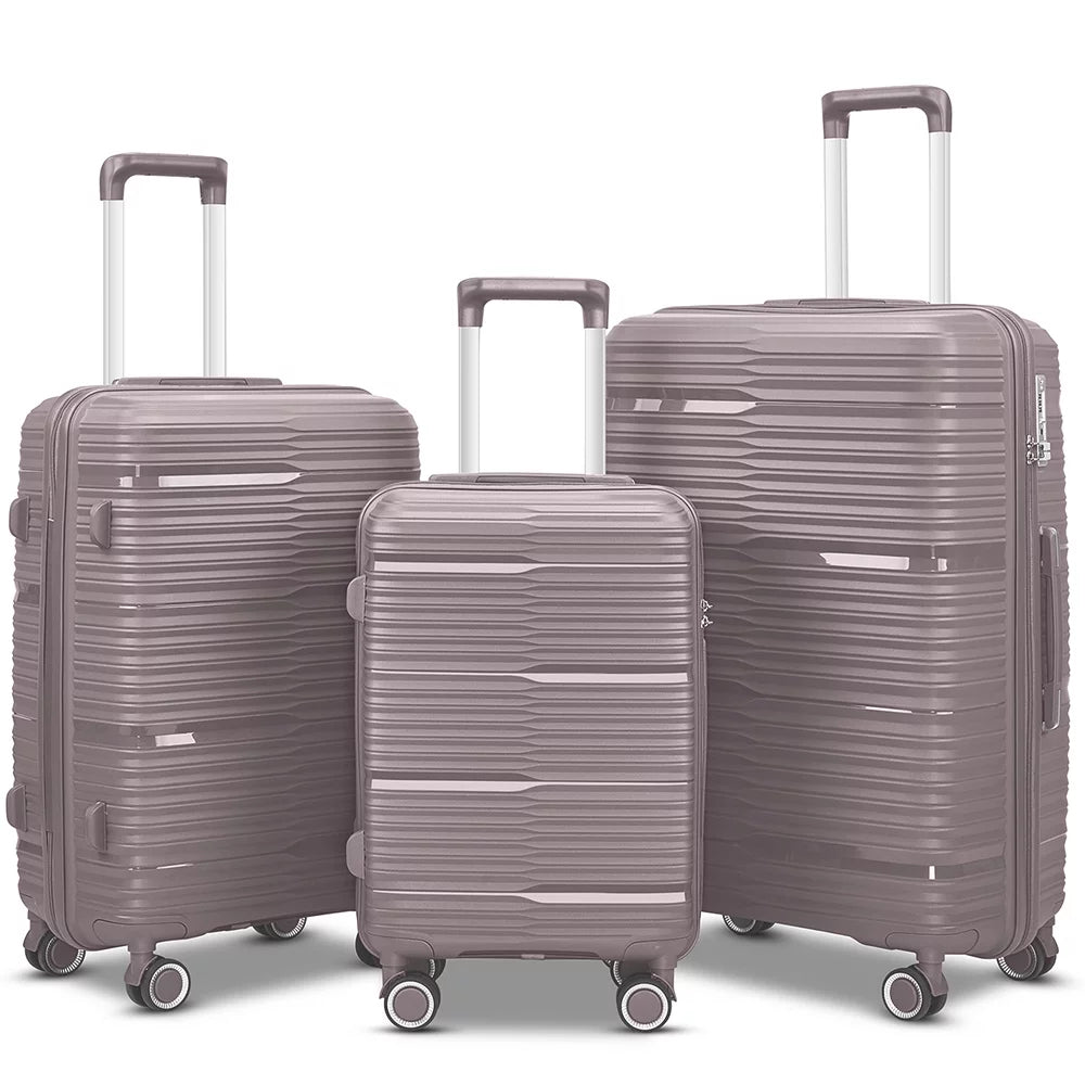 Set, Piece PP Luggage Gold Sets, TSA Lock, Suitcase 3 Hardside