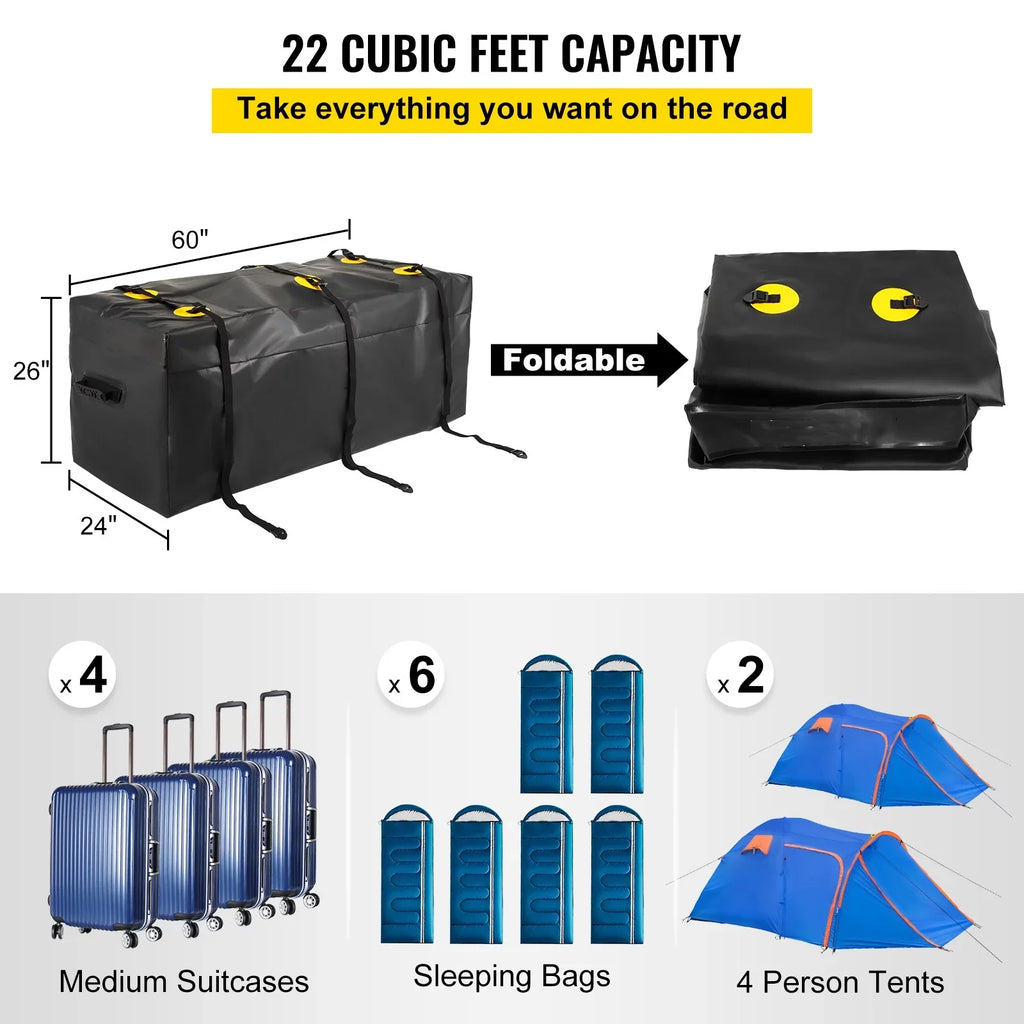 for Bag, PVC, Bag SUV Hitch Feet), Cubic Hitch Vans Carrier Truck Waterproof BENTISM Reinforced Straps, Heavy 840D Car Cargo (22 Duty with Hitch Cargo Carrier Fits Basket 60"x24"x26"