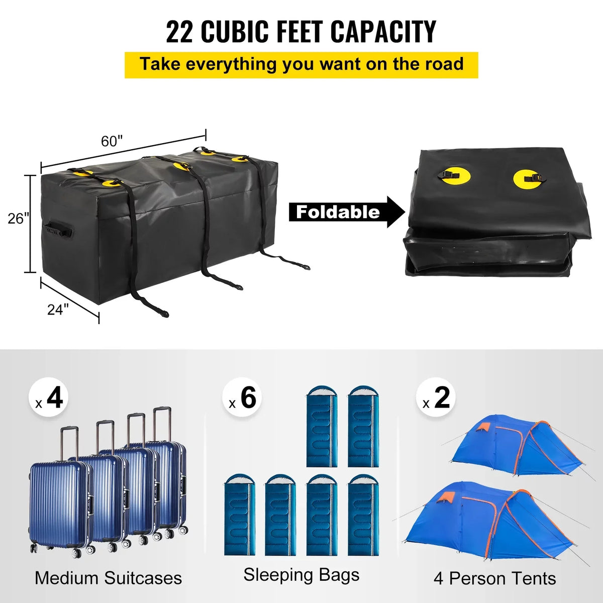 for Bag, PVC, Bag SUV Hitch Feet), Cubic Hitch Vans Carrier Truck Waterproof BENTISM Reinforced Straps, Heavy 840D Car Cargo (22 Duty with Hitch Cargo Carrier Fits Basket 60"x24"x26"