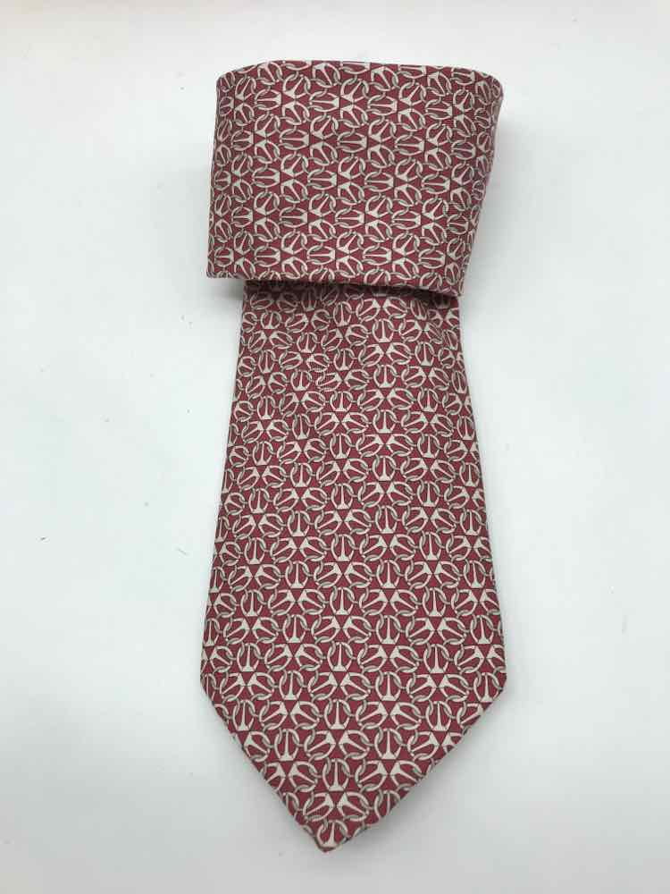 Printed Pre-Owned Hermes Tie Red Men's Silk