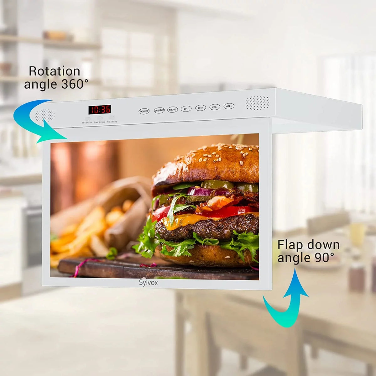 FHD Assistant inch SYLVOX Built-in Cabinet Support WiFi TV, Play, Android TV, Kitchen 1080P 15.6 Under Smart Smart TV Bluetooth