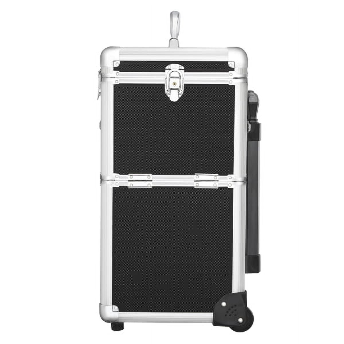 Alden Wheels, Design Mirror, Trays, & Makeup Black Case with Trolley Retractable Rolling