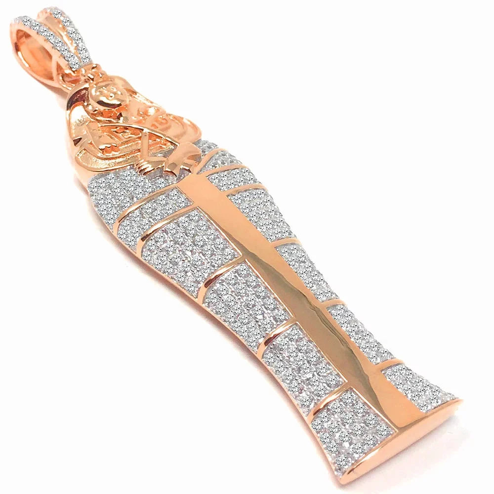 Gold Egyptian Lab 10K On Mummy King Charm Silver 3.25'' Diamonds XL Real Pharaoh Sterling Rose Tut Pendant