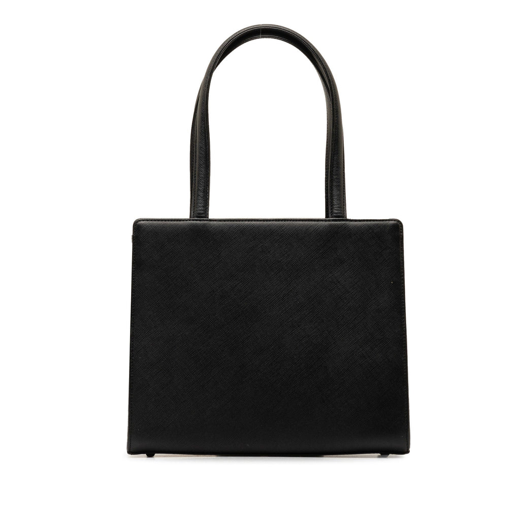 Calf Authenticated (Good) Saint Unisex Laurent HandleBag Top Pre-Owned Black Yves Leather Handbag