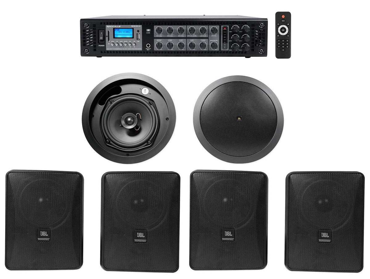 5.25" Wall+6.5" Speakers+Amp 4) JBL Black Restaurant/Cafe/Bar Ceiling Commercial