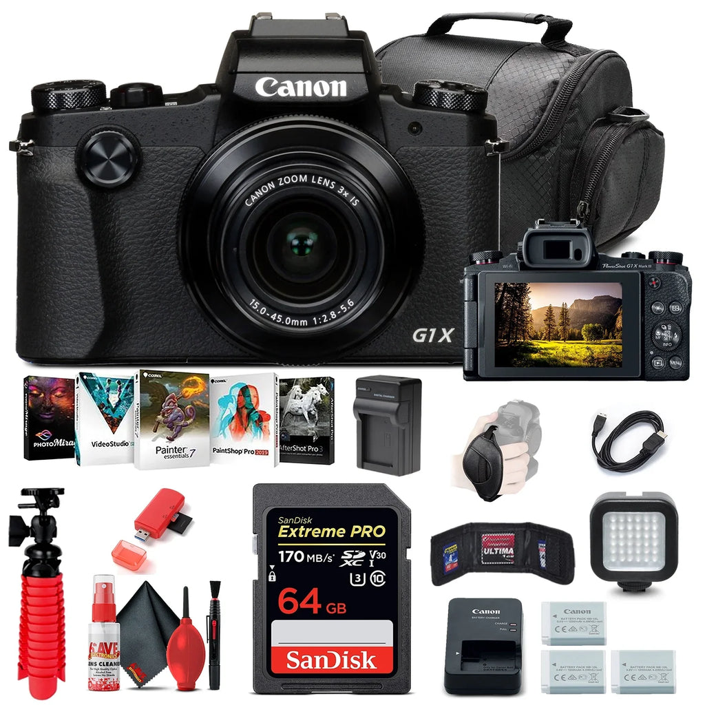Electronics Bag G1 Battery, x Card, More X Charger, (2208C001), Corel LED Bundle Mark Camera Canon NB13L (International 64GB III 6TH 2 For Digital Light, Soft Software, PowerShot Ave + Model)