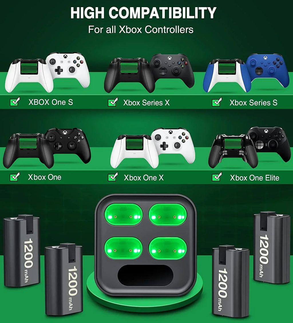 Xbox for with 4x1200mAh Xbox Battery Pack Battery Charger Rechargeable Series One Xbox for EUROA Controller Pack X|S/Xbox S/X/Elite-Black