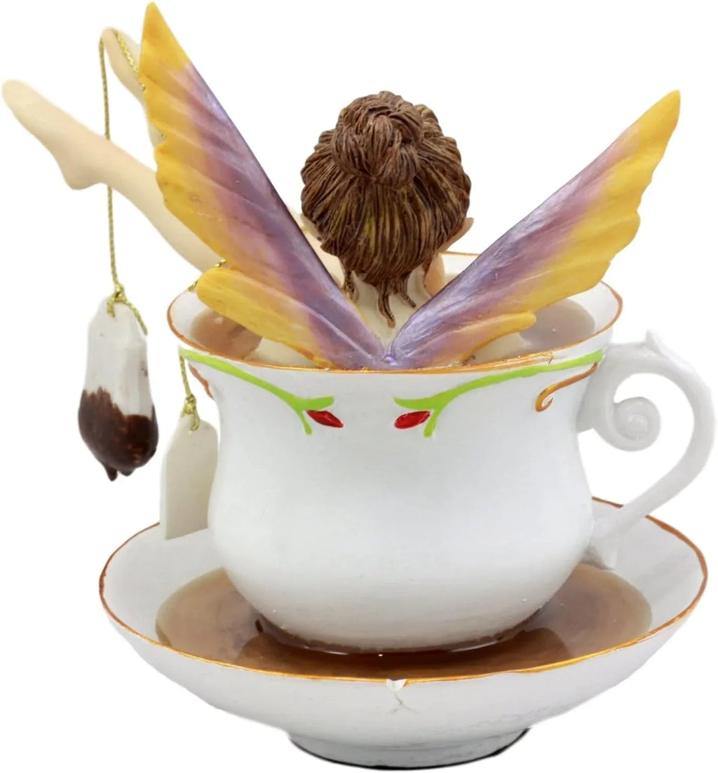 Fairy With Tea Fantasy Tea Shocked Fairy Tea Cup In Bathing 5" H Design Figurine Collectible Saucer Ebros Time Magical Encounters Bag Cracked With