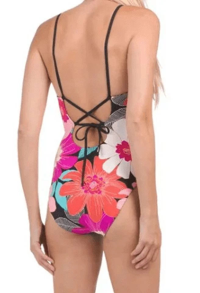 6 Blanca Bloom, Women's Knot Piece Multi//in Full One La Plunge Front Swimsuit,
