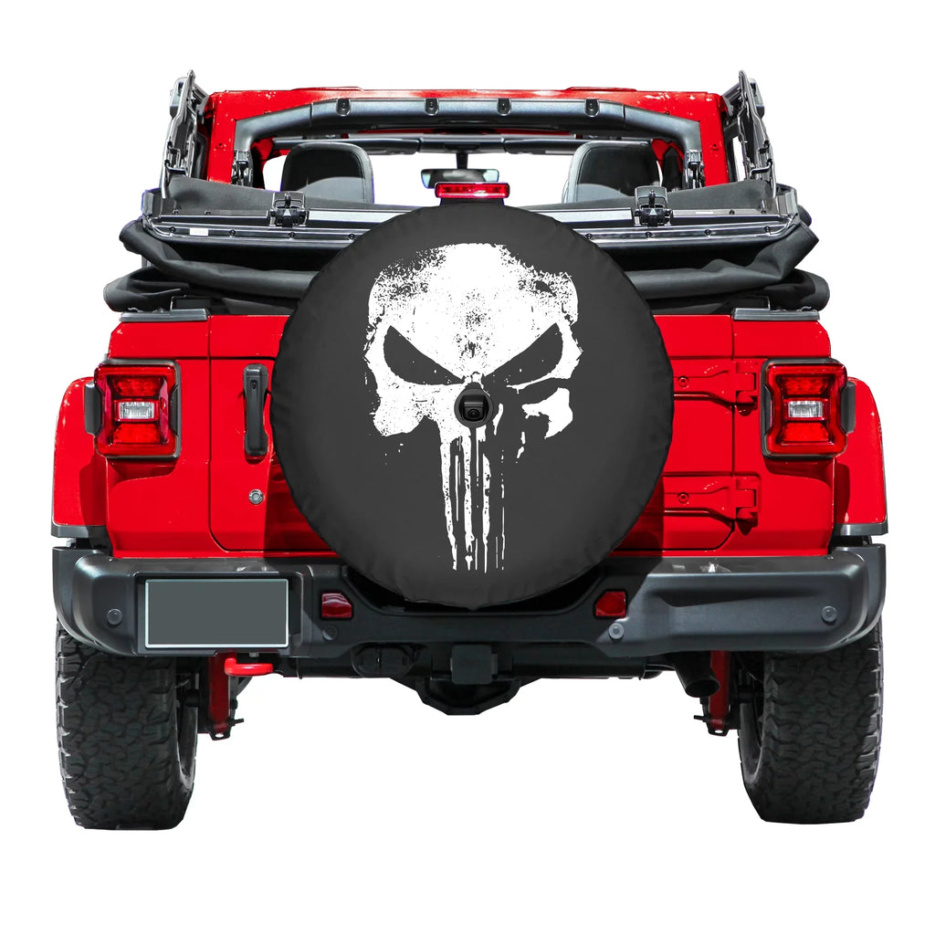 '- Punisher 32" (w/ Sport Boomerang (2018-2020) Sahara Jeep Skull JL - - back-up JL camera) Cover Distressed & for Wrangler Soft Tire