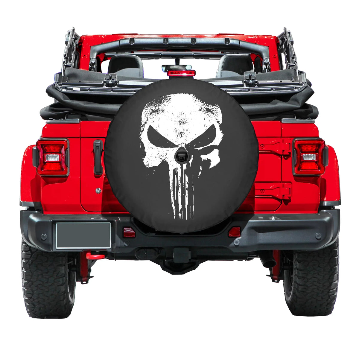 '- Punisher 32" (w/ Sport Boomerang (2018-2020) Sahara Jeep Skull JL - - back-up JL camera) Cover Distressed & for Wrangler Soft Tire