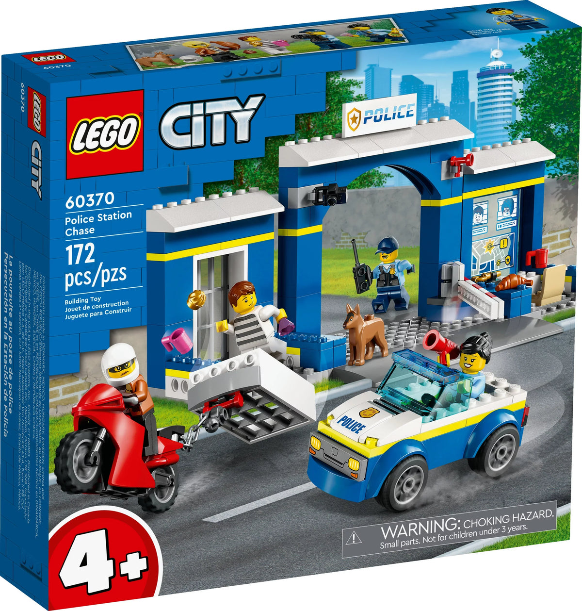 and Playset Motorbike, LEGO City with 60370, Station Plus 4 Dog Toy 4 Chase Toys Breakout Car Police Figure, Minifigures Old Jail, for Years Kids and