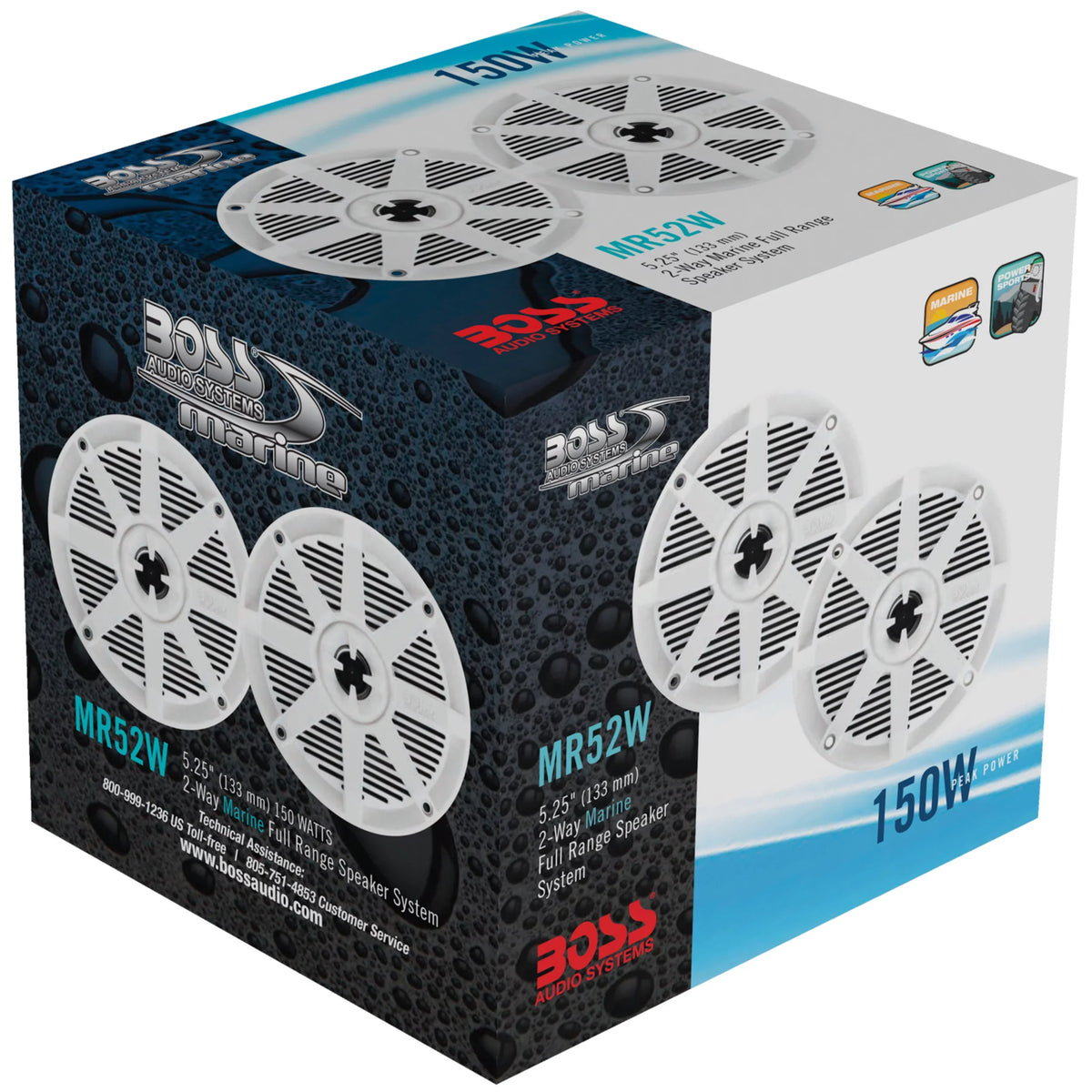 Watts, Audio BOSS Systems Full Marine Range, 2 5.25” Way Speakers, MR52W 150