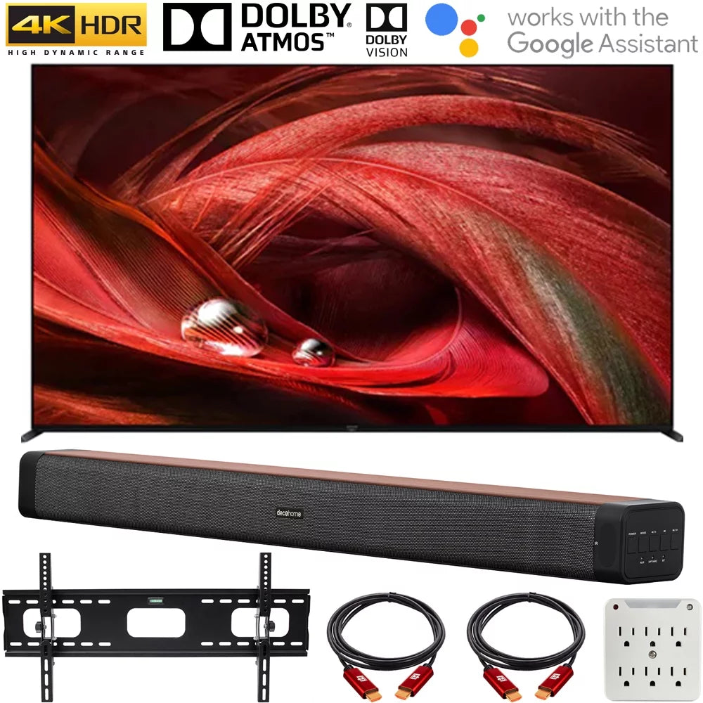 Smart Deco Home 85 2.0 and Array 60W X95J 6-Outlet 2021 TV Channel Mount Wall Adapter Surge Bundle 37"-100" Ultra with 4K XR85X95J Full TV LED Bracket Soundbar, Bundle HD inch