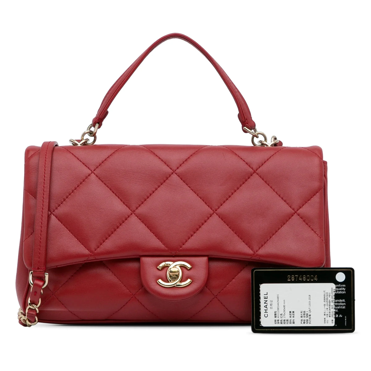 Lambskin Leather Authenticated (Good) Carry Unisex Red Small Easy Satchel Bag Pre-Owned Flap