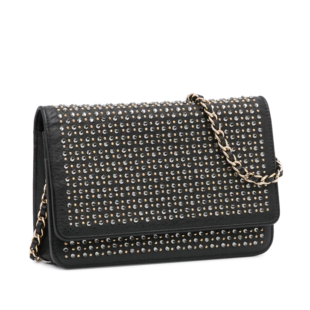 Bag Crossbody (Good) Authenticated on Chain Leather Studded Wallet Calf Black Unisex Pre-Owned