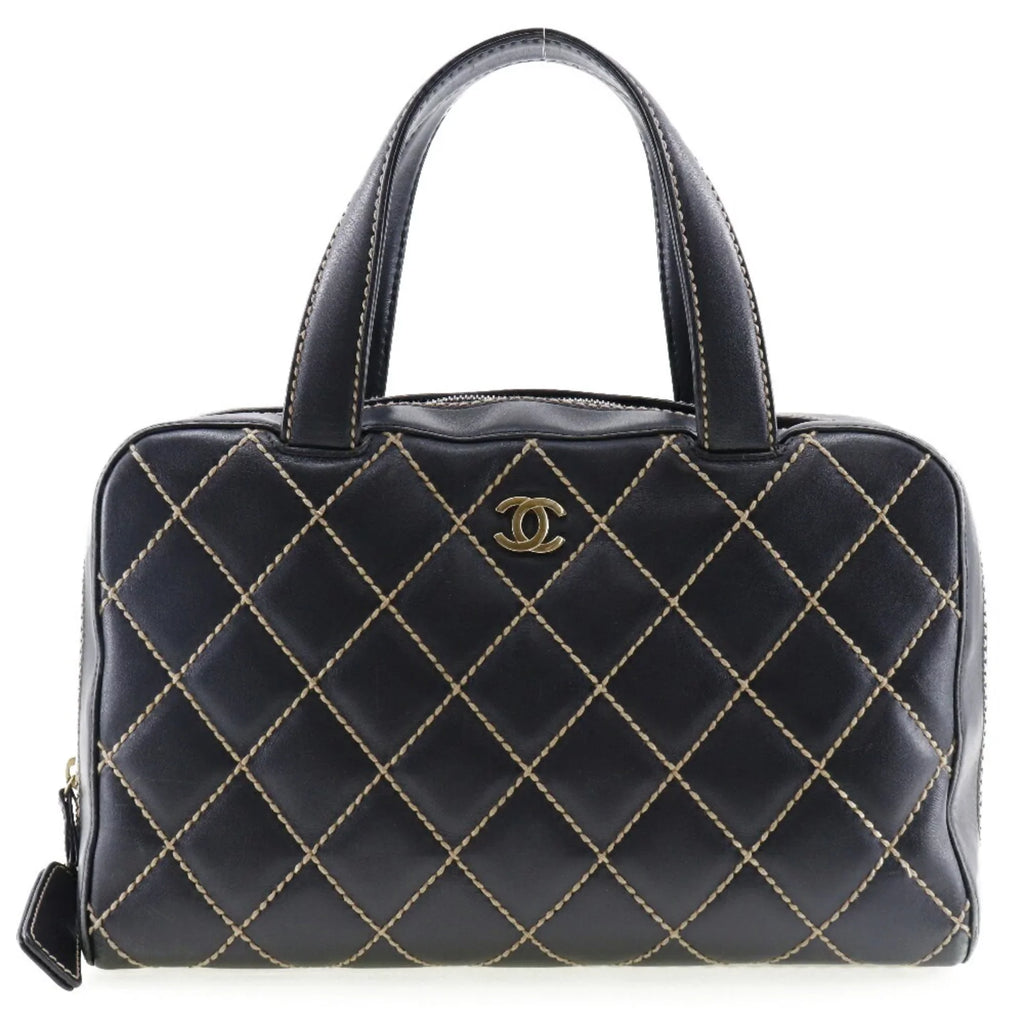 Wild A14692 Pre-Owned Mini (Fair) Black Ladies Stitch Handbag Calf Boston