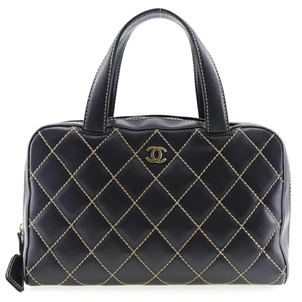 Wild A14692 Pre-Owned Mini (Fair) Black Ladies Stitch Handbag Calf Boston