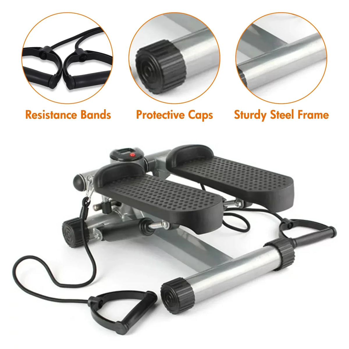 Equipment Exercise, Bands, Stepper Resistance Stepper Adjustable Mini Height Gray Stride with Stepper Cardio for Stair