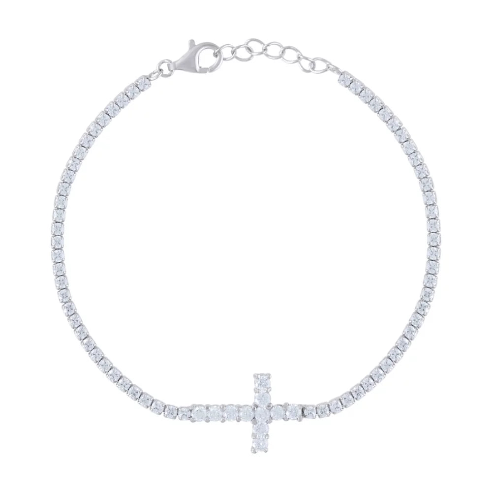 Cross for 925 Sterling Auriga Zirconia 13mm) (Width- Cubic Silver Women Bracelet Fancy