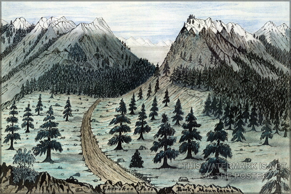 Collins, 1859 Colorado, Poster, 24"x36" mountains Gallery sketch 7 from Cherokee June a Fort taken rocky near Trail