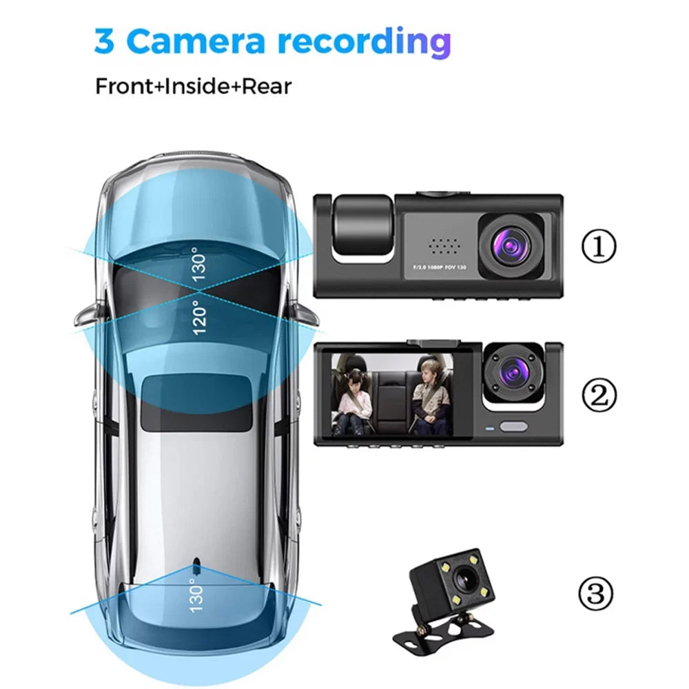 Dash Recorder Car 1080P Kepeak Camera HD G-Sensor Dual Lens Video Front/Rear/Inside Cam