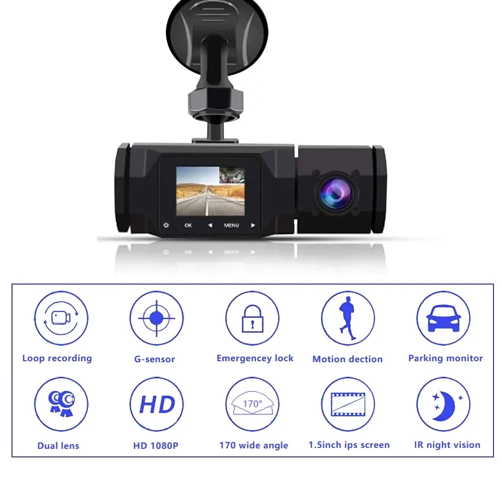 FIEWESEY Driving Speed Cam Mode, Dash Dash Dash Inside, Parking and Loop Recording WiFi Cam with Camera 1080P Recorder Front GPS and Dual