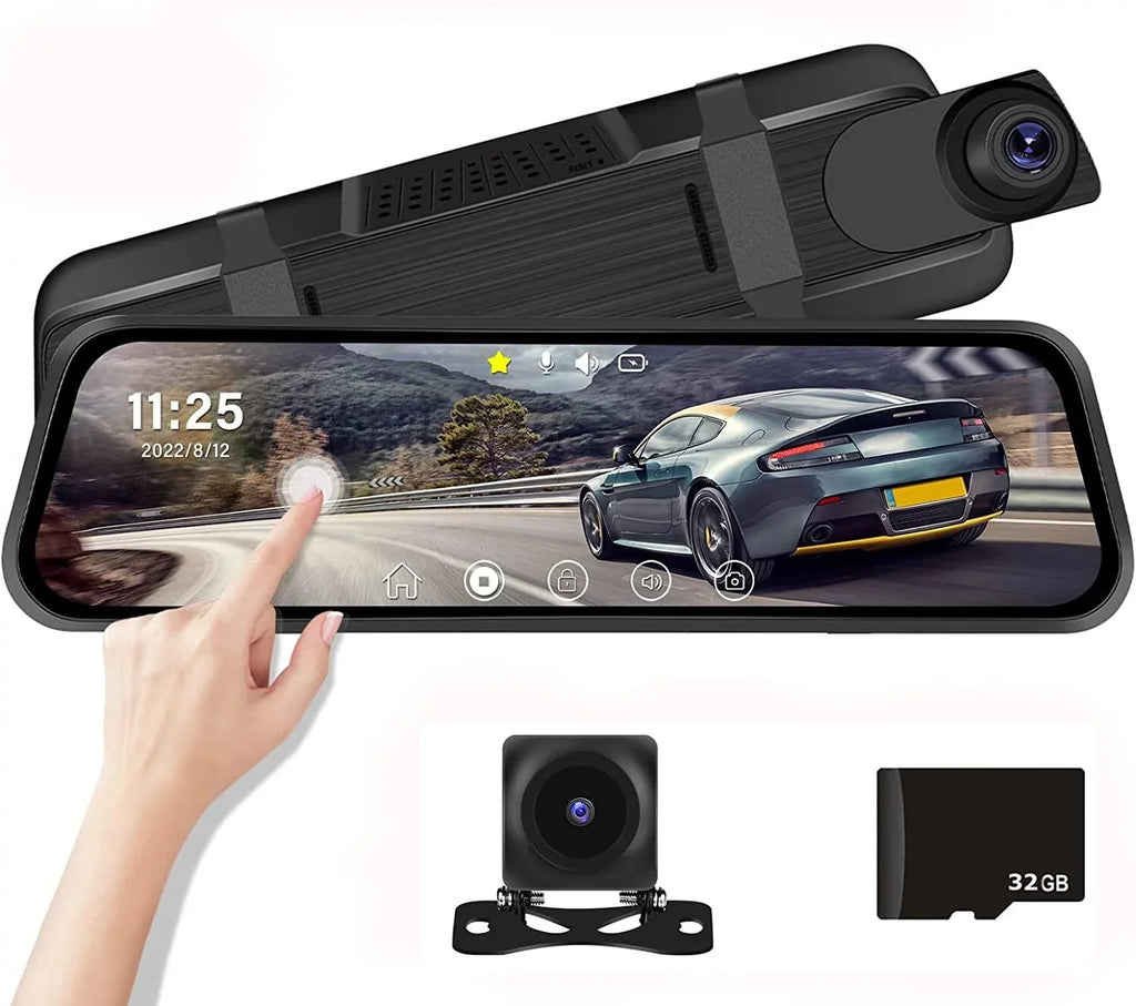 Touch Parking and Cameras Car Vehicles Card Vision Night Cam Dash 32GB Front 9.66" Mirror View Podofo Screen Monitoring,with Rear Dual for