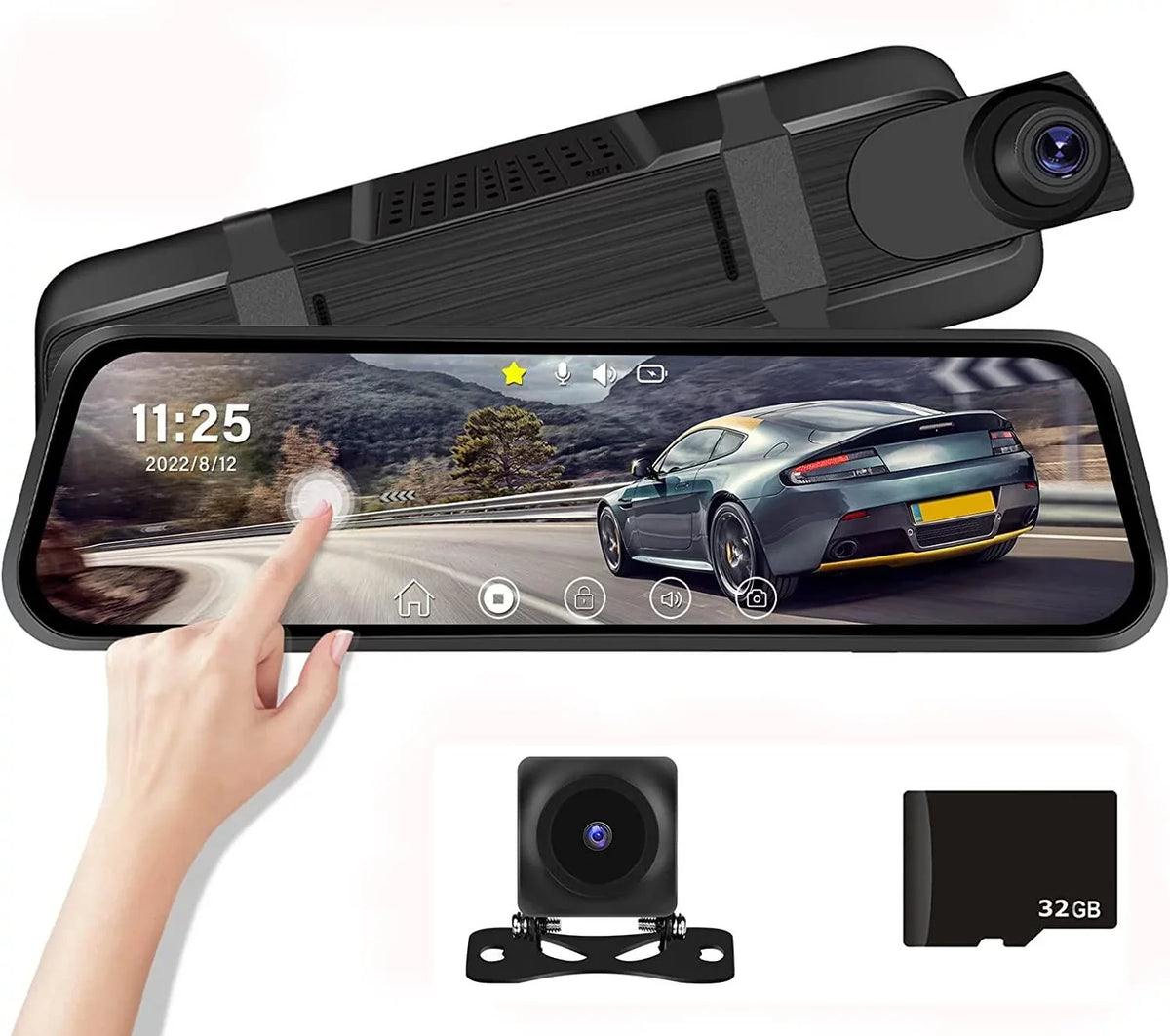 Touch Parking and Cameras Car Vehicles Card Vision Night Cam Dash 32GB Front 9.66" Mirror View Podofo Screen Monitoring,with Rear Dual for