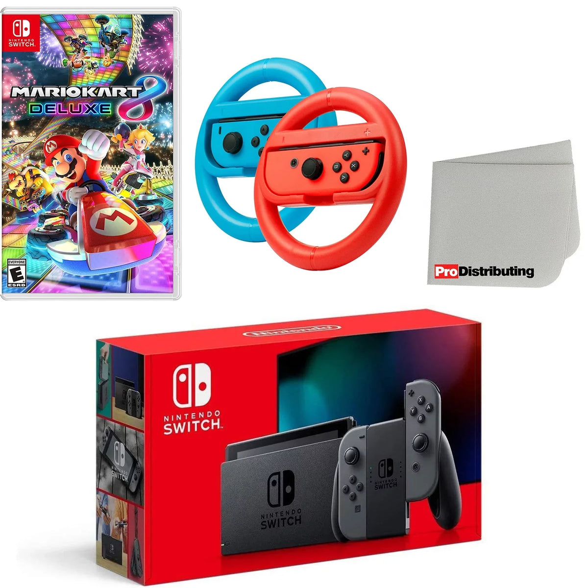 Steering Mario Gray Plug Nintendo Screen - Import Joy-Con Console Deluxe, with Kart Cleaning Cloth US Switch Wheel with and 8 Set