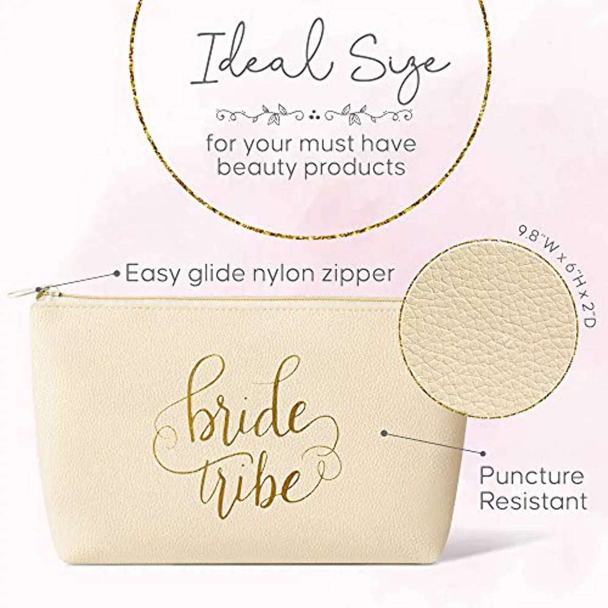 Bridal Parties, Makeup and of for Faux Showers Piece Party Weddings, Set Cream Leather Beige 11 Leather Bachelorette Bride Bags Bridal and