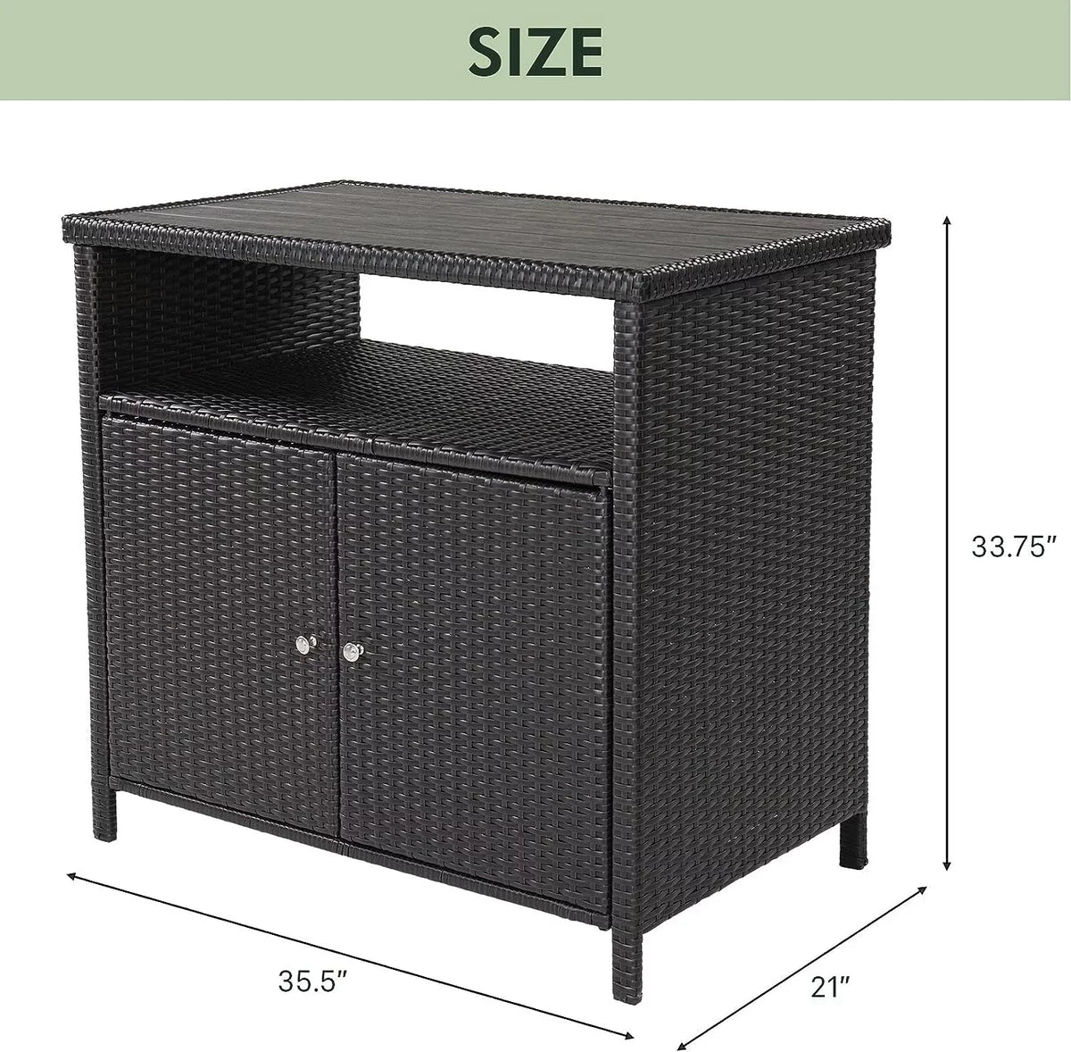 Coated Storage Resin Wicker, Powder Wicker Brown climate Shelf, exterior 2-Door All Dark Cabinet with Steel, Indoor