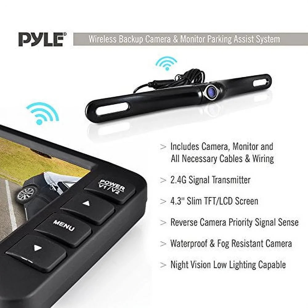 Pyle Waterproof, 4.3 Camera Rearview Wireless Monitor Black Car Backup System Screen M-PLCM4375WIR_0
