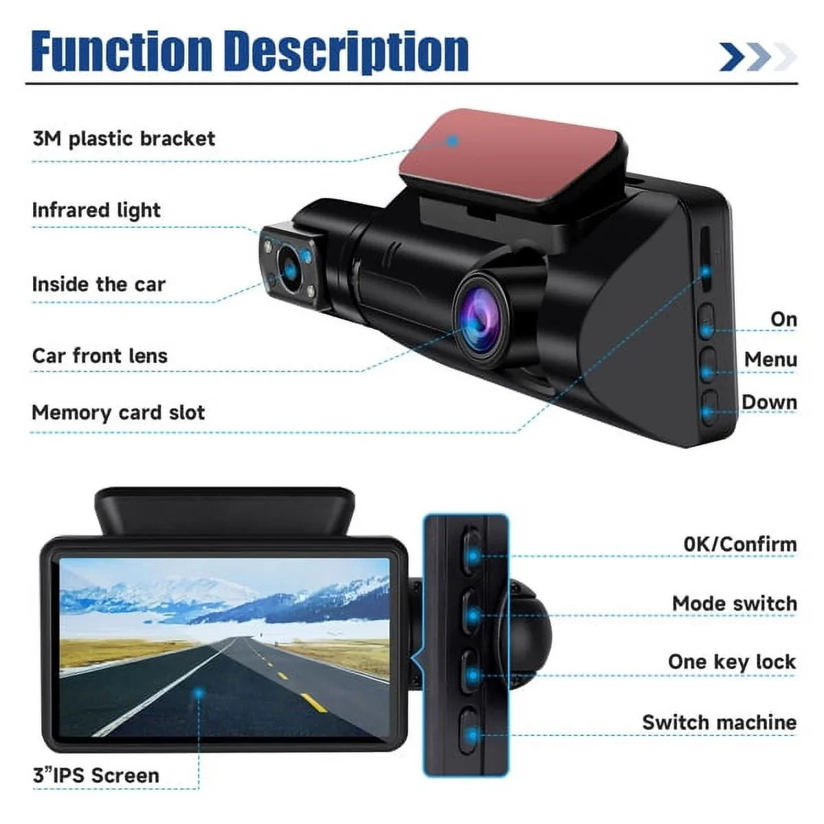 Camera Recording, Vision Dash 170° G-Sensor Night Rear, Front and Loop Wide Angle, 1080P Dash Cam SYTHERS