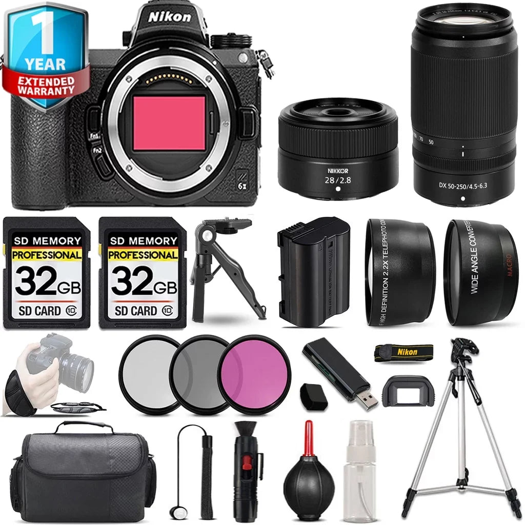 Z6 Camera + + PC 28mm Filter VR Lens II Mirrorless + f/2.8 64GB 50-250mm Handbag Lens with f/4.5-6.3 Set Nikon + 3