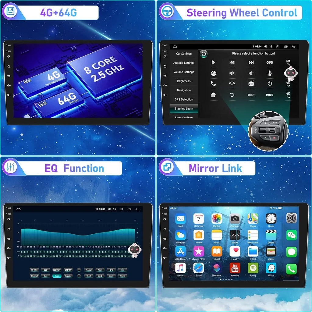 8th Accord Car WiFi 2008-2013 Core with Bluetooth Inch Car 10.1 8 Screen Stereo Android 4G Touch 5.0 Honda Auto Radio CarPlay GPS Navigation Stereo THONZER Android Camera（4G+64G） for Backup