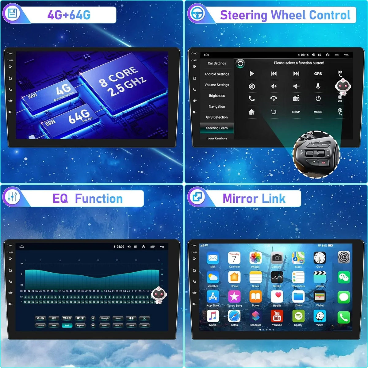 8th Accord Car WiFi 2008-2013 Core with Bluetooth Inch Car 10.1 8 Screen Stereo Android 4G Touch 5.0 Honda Auto Radio CarPlay GPS Navigation Stereo THONZER Android Camera（4G+64G） for Backup