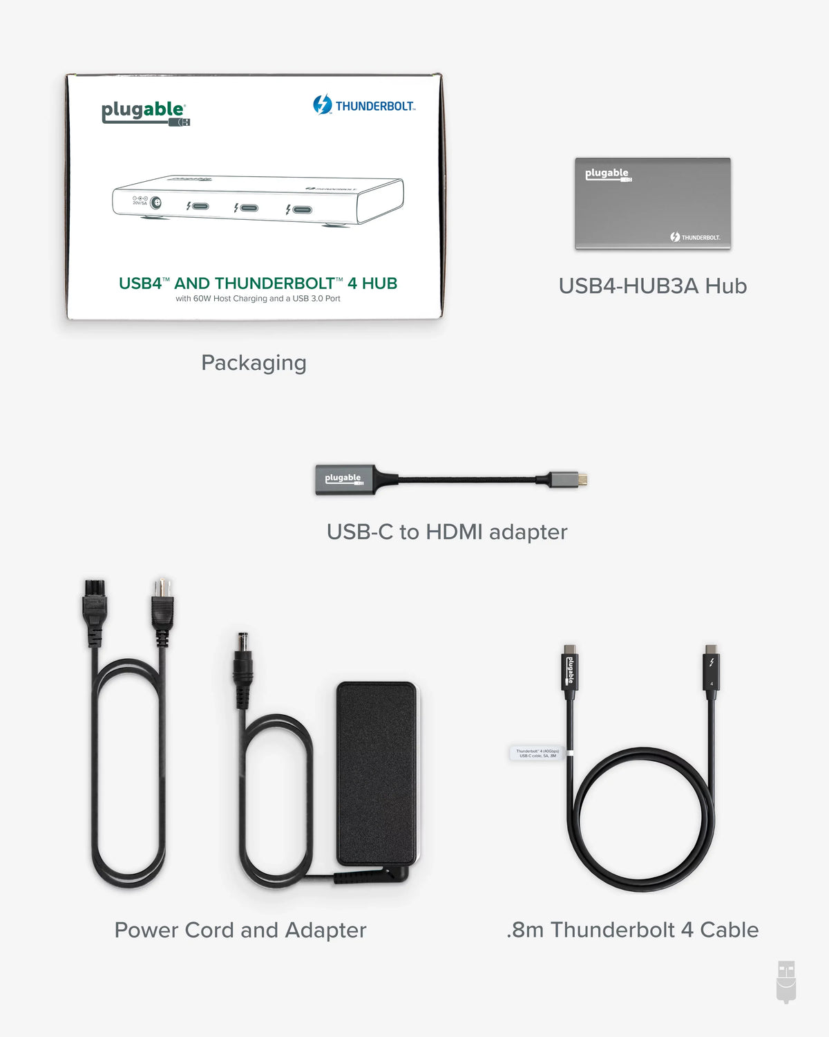 Adapter) with 4 5-in-1 Compatible with USB-C Macs Dual Charging, Thunderbolt 8K Hub Thunderbolt HDMI or Plugable USB4 60W 4 / Display, Thunderbolt (1x USB4 Single to 4K Windows and