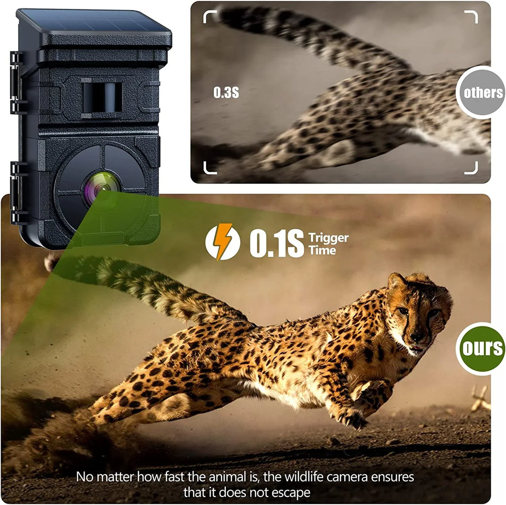 24MP Trigger 2500mAh Camera Motion Camera Battery Built-in Trail Cam 1080P with 120°Wide Vision IP66 Waterproof Hunting Activated Solar Speed 0.1s Night Lithium CAMPARK Game Angle Rechargeable